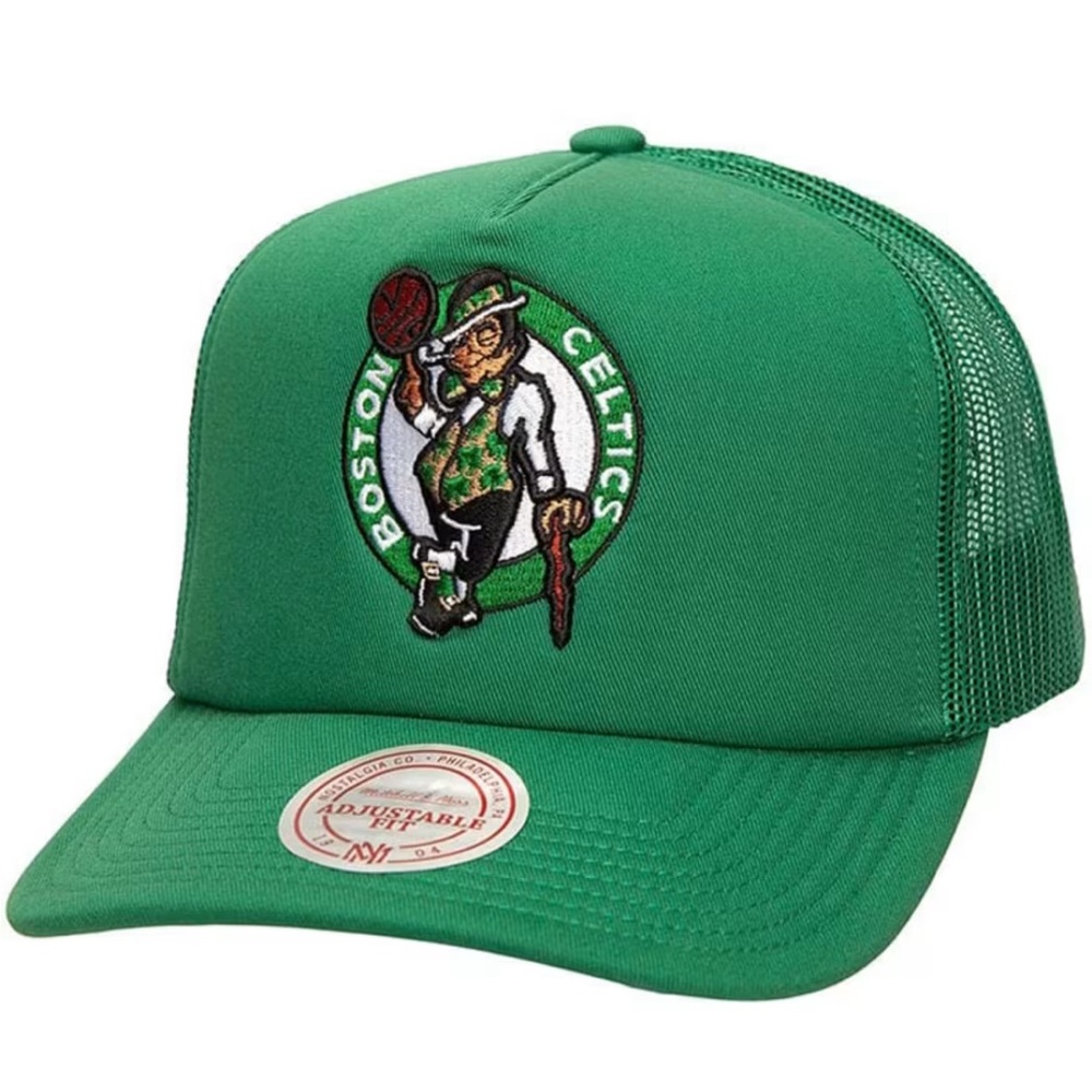 Boston Celtics Evergreen Adjustable Mesh Trucker SnapBack Mitchell & Ness
